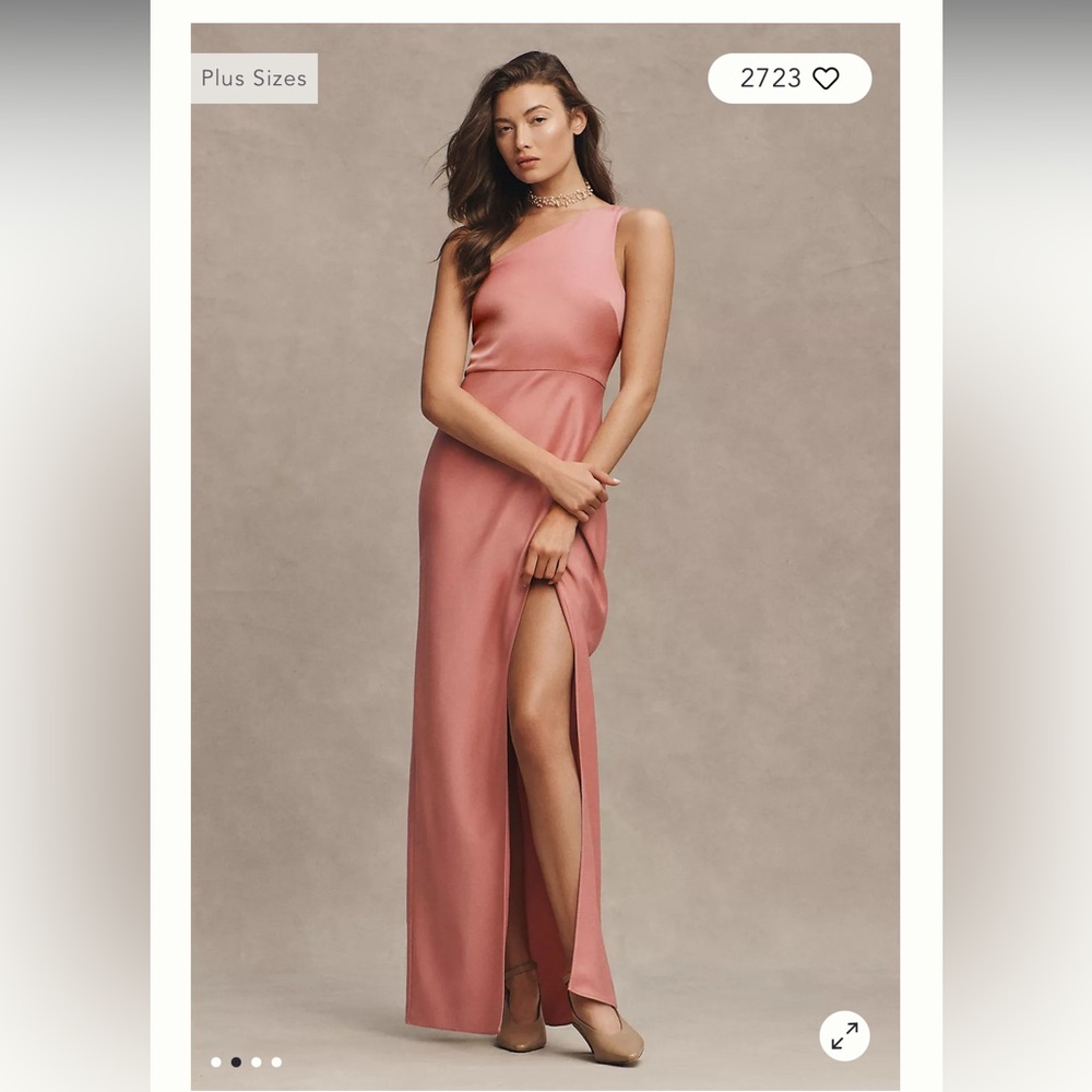 BHLDN Dylan One-Shoulder Satin Side-Slit Gown